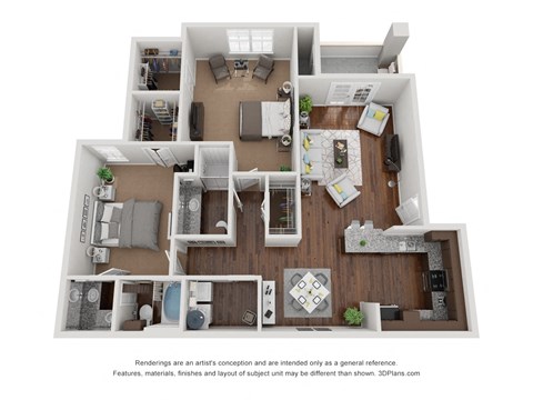 Floor plan for 2 beds, 2 baths, 1332 sqft